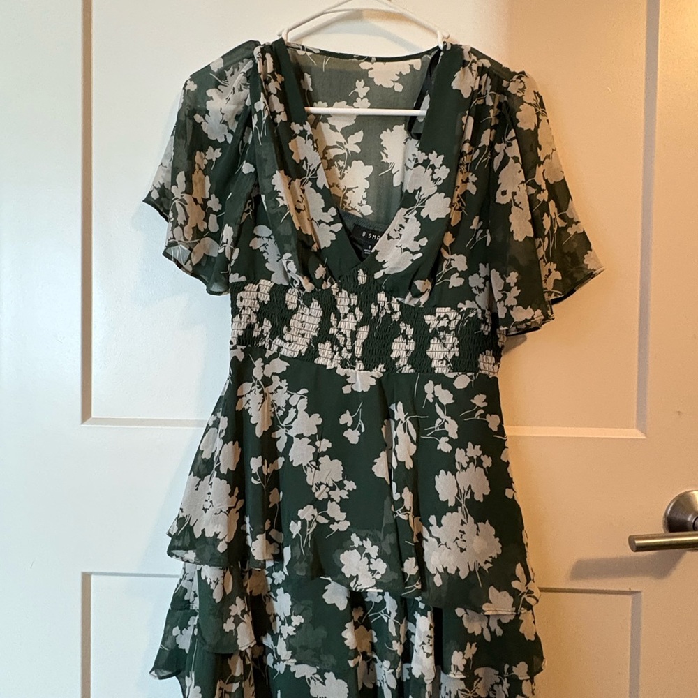 B. Smart Cream Flutter Sleeve Wrap Midi Dress